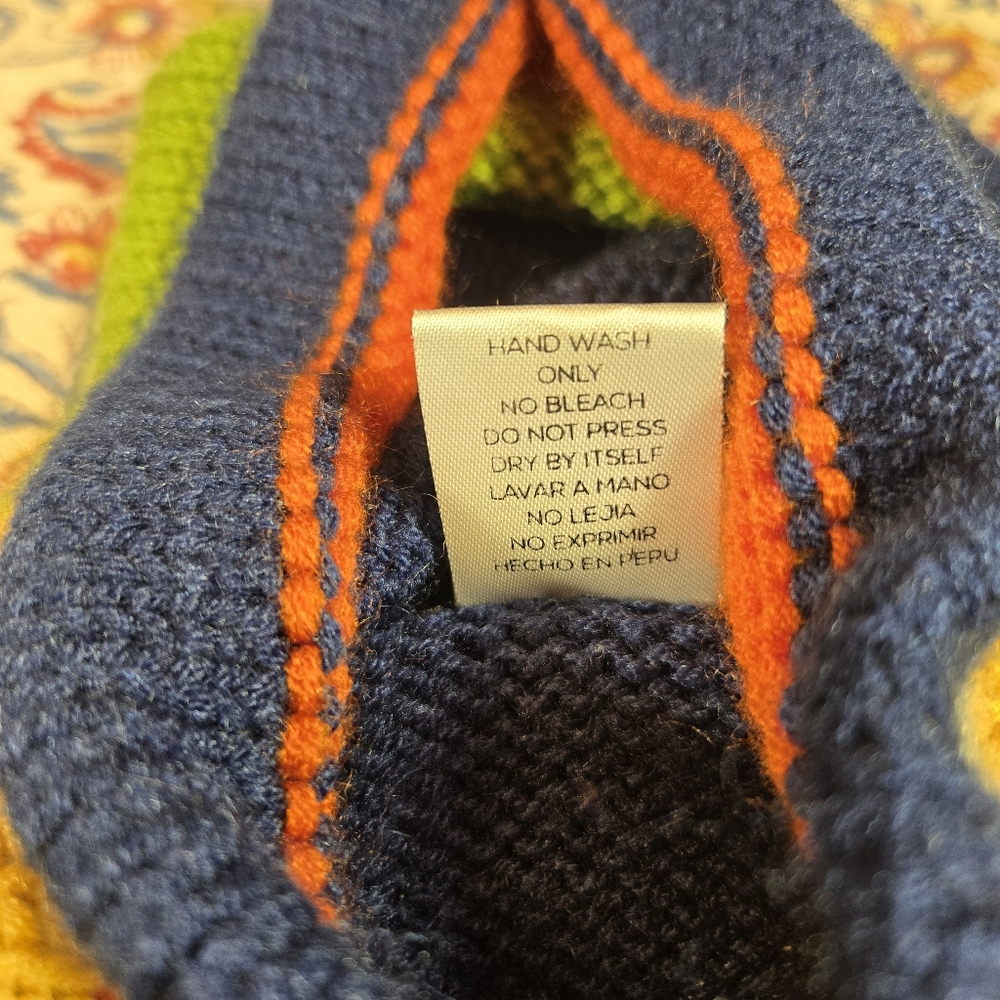 Kid’s Rainbow Peruvian Wool Sweater Zipper Cardigan Embroidered Hooded Sz 0 - Picture 5 of 10